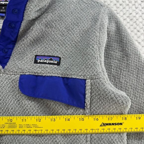 Patagonia Sweater Womens M Gray Blue Re-Tool Snap-T Pullover Fleece Pocket - Picture 13 of 15